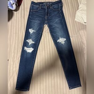 American Eagle Outfitters Navy Distressed Skinny Jeans